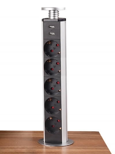 Встраиваемая выдвижная розетка CorePort (5 розеток, 2 USB-A, 1.8м кабель)-1